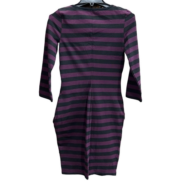 NWT EXPRESS Purple/Black Striped Bodycon Goth Dress Asymmetrical Hem Small - Picture 3 of 7